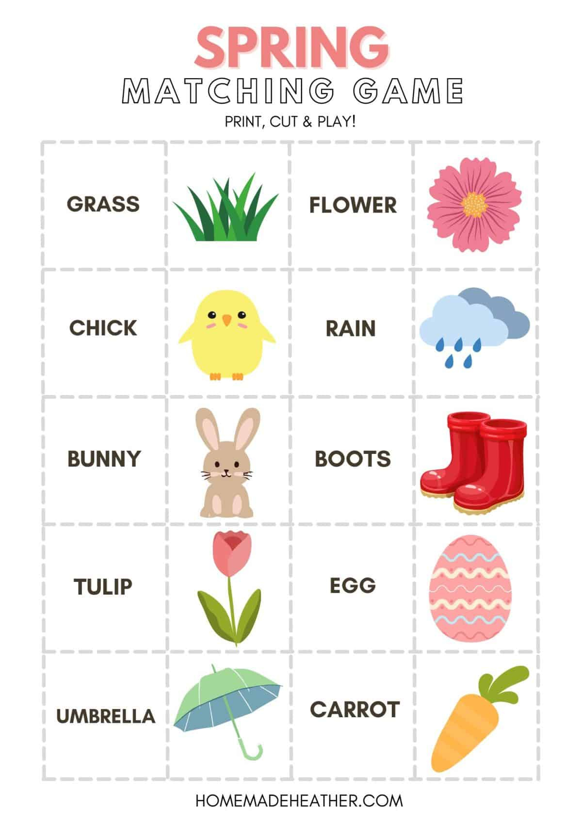 Free Spring Matching Game Printable » Homemade Heather regarding Free Printable Toddler Matching Games