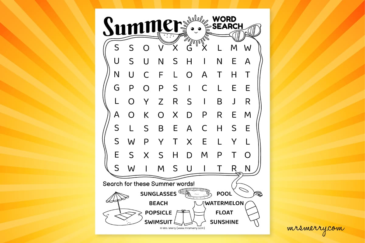 Free Summer Word Search Printable Puzzle | Mrs. Merry throughout Free Printable Summer Puzzles