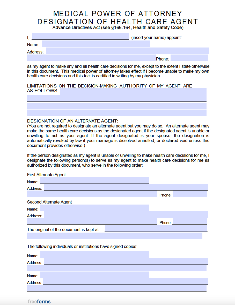 Free Texas Medical Power Of Attorney Form | Pdf regarding Free Blank Printable Medical Power Of Attorney Forms