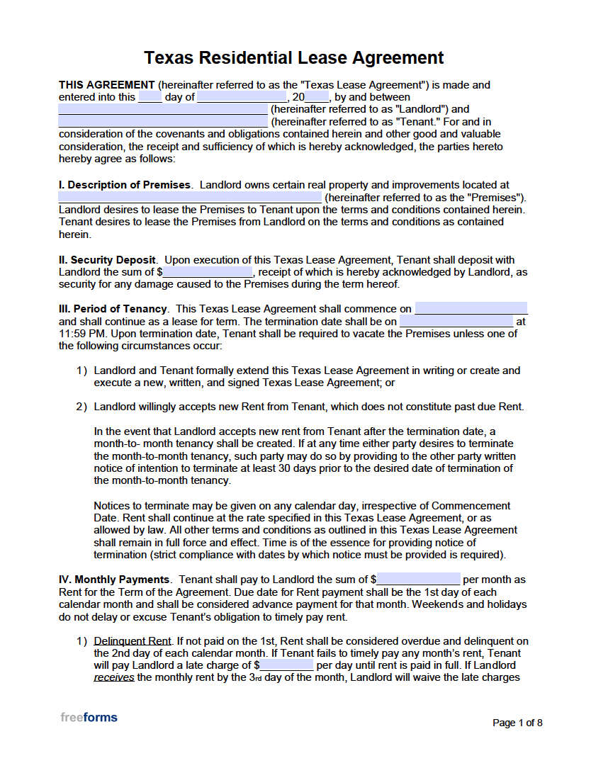 Free Texas Rental Lease Agreement Templates | Pdf | Word regarding Free Printable Lease Agreement Texas