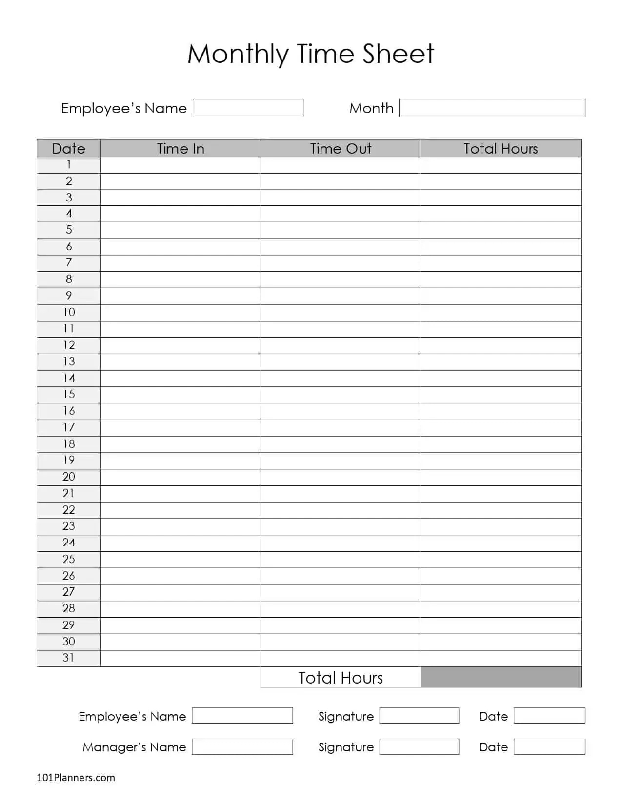 Free Timesheet Template Printables | Instant Download pertaining to Monthly Timesheet Template Free Printable