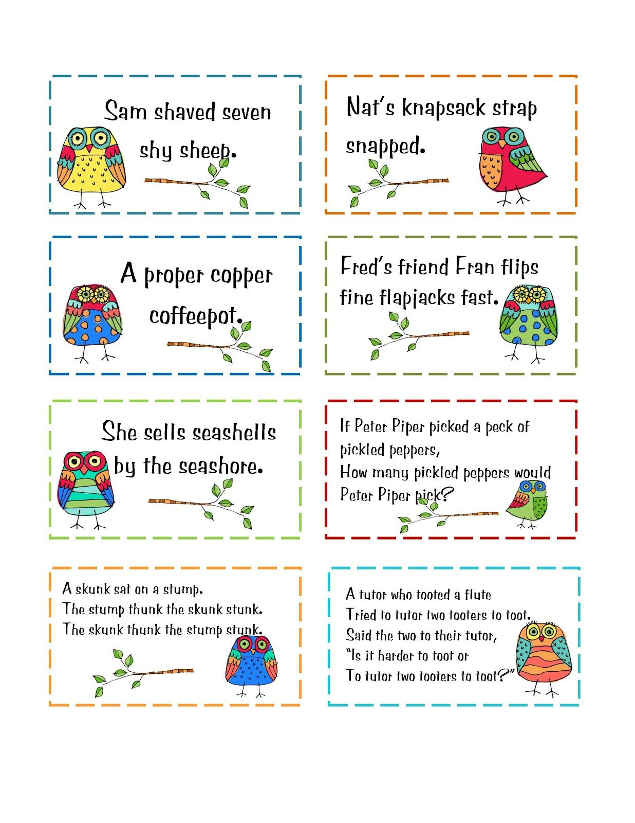 Free Tongue Twister Cards | Tongue Twisters For Kids, Tongue with regard to Free Printable Tongue Twisters