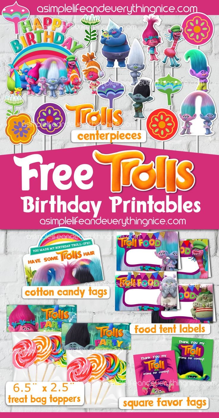 Free Trolls Birthday Party Printables - A Simple Life And pertaining to Free Trolls Printables