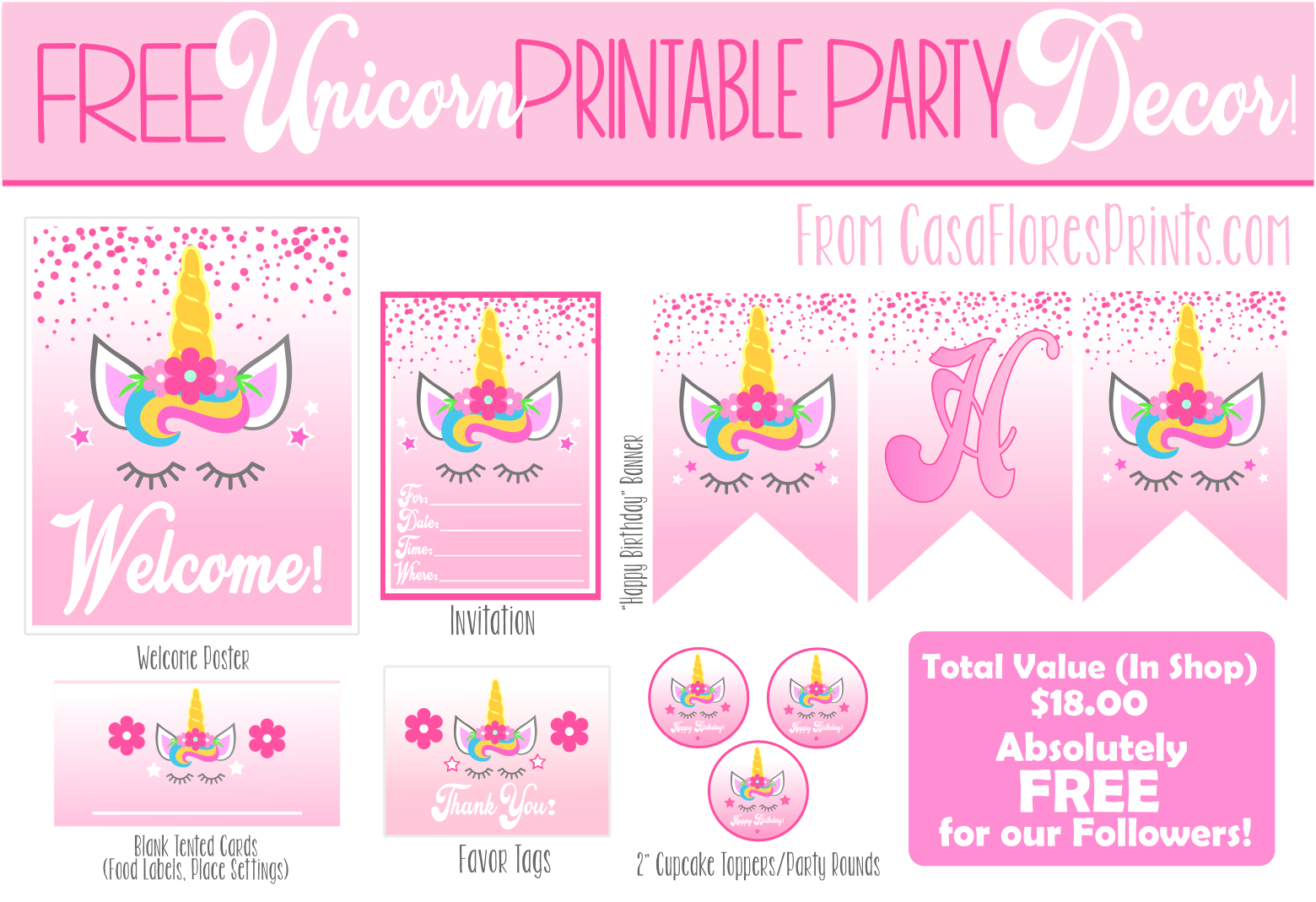 Free Unicorn Party Printables in Free Unicorn Birthday Printables