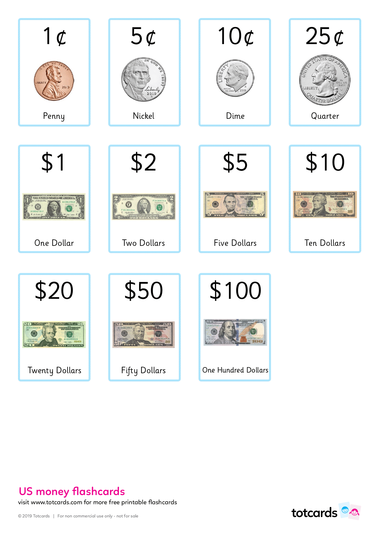 Free Us Money Flashcards For Kids - Totcards with Free Printable Us Currency