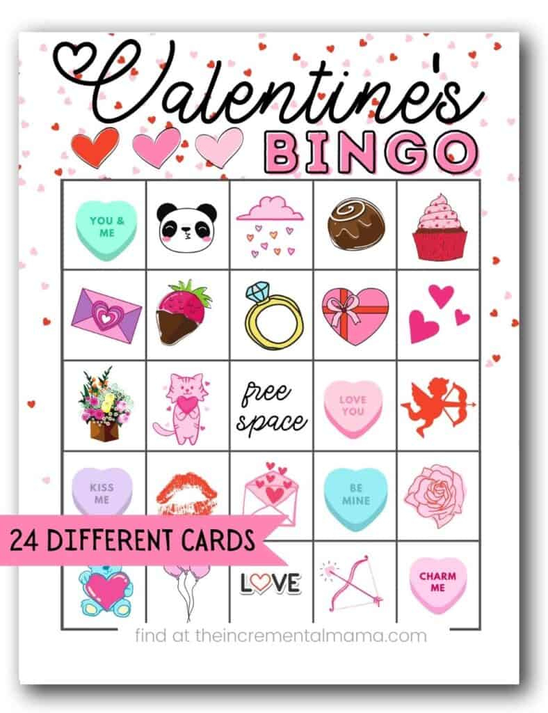 Free Valentine'S Bingo Printables (24 Cards) - The Incremental Mama in Valentines Bingo Cards Free Printable