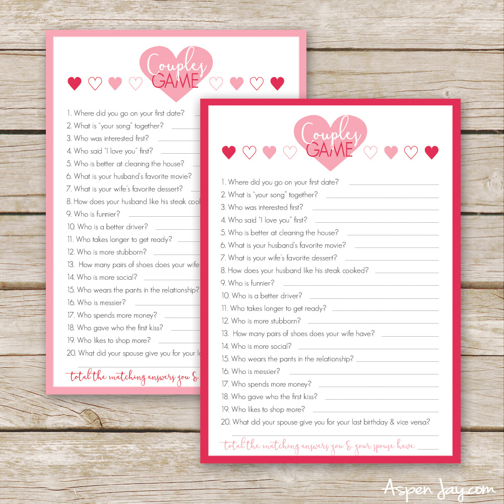 Free Valentines Couples Game Cards - Aspen Jay regarding Free Printable Valentine Games For Adults