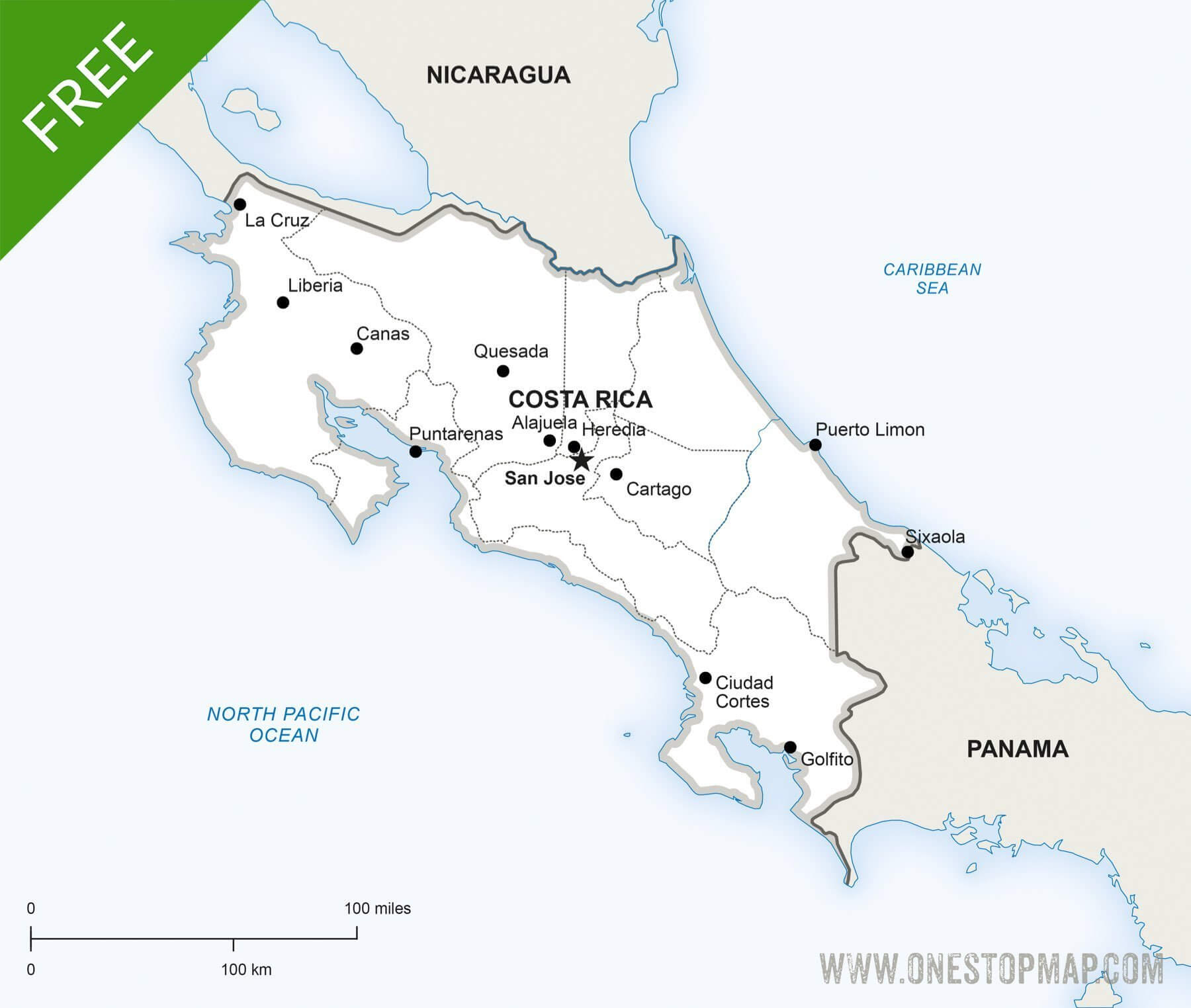 Free Vector Map Of Costa Rica Political | One Stop Map throughout Free Printable Map of Costa Rica