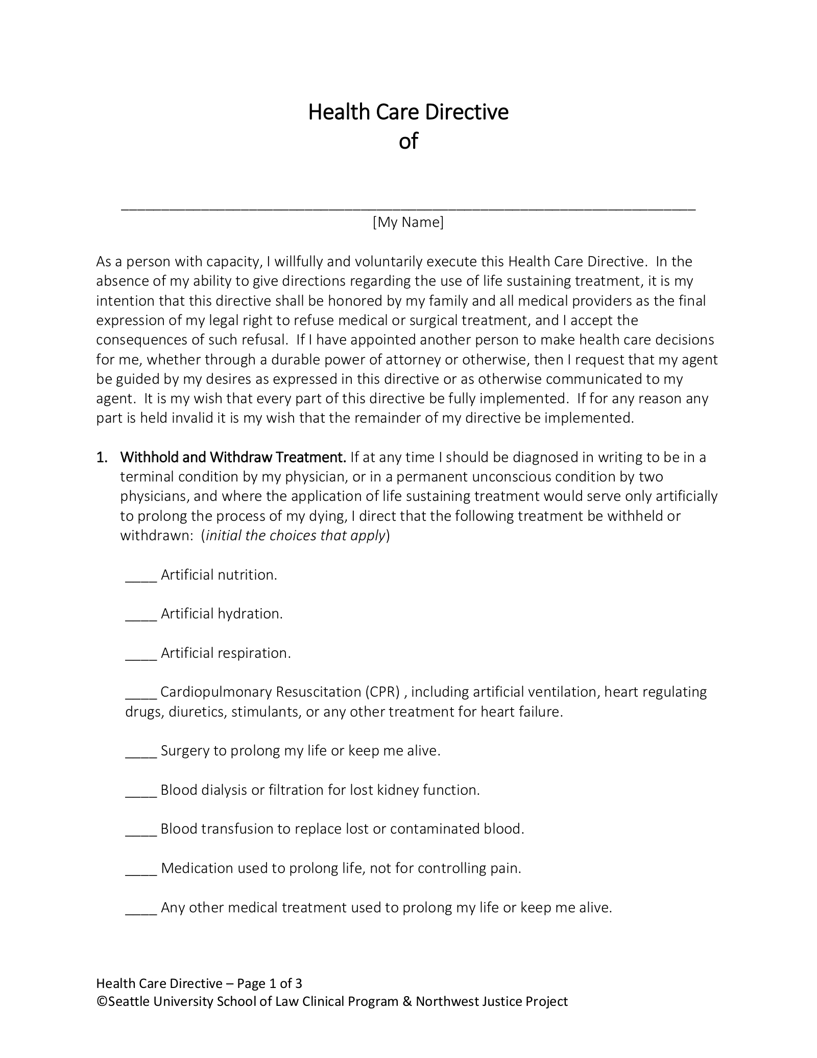 Free Washington Living Will Form - Pdf – Eforms with regard to Free Printable Living Will Forms Washington State