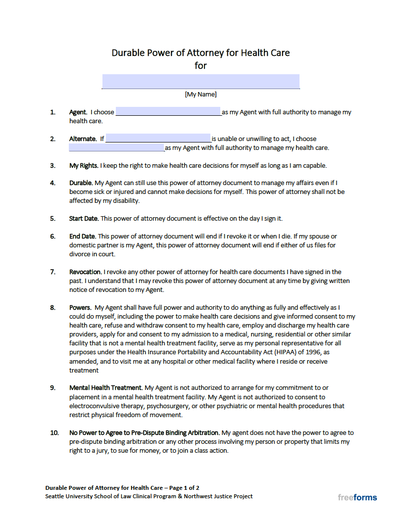 Free Washington Medical Power Of Attorney Form | Pdf regarding Free Printable Power Of Attorney Form Washington State