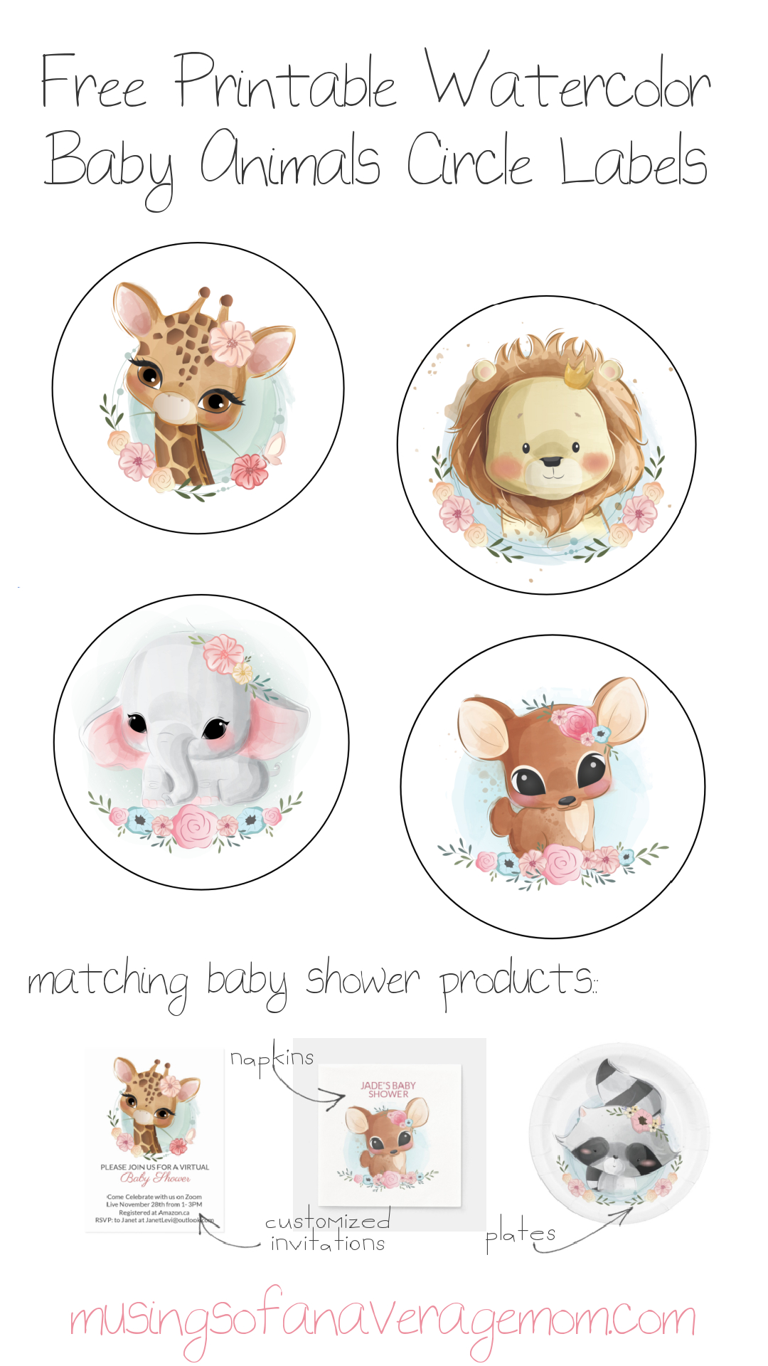 Free Watercolor Baby Animal Circle Labels | Druckvorlagen within Free Printable Pictures Of Baby Animals