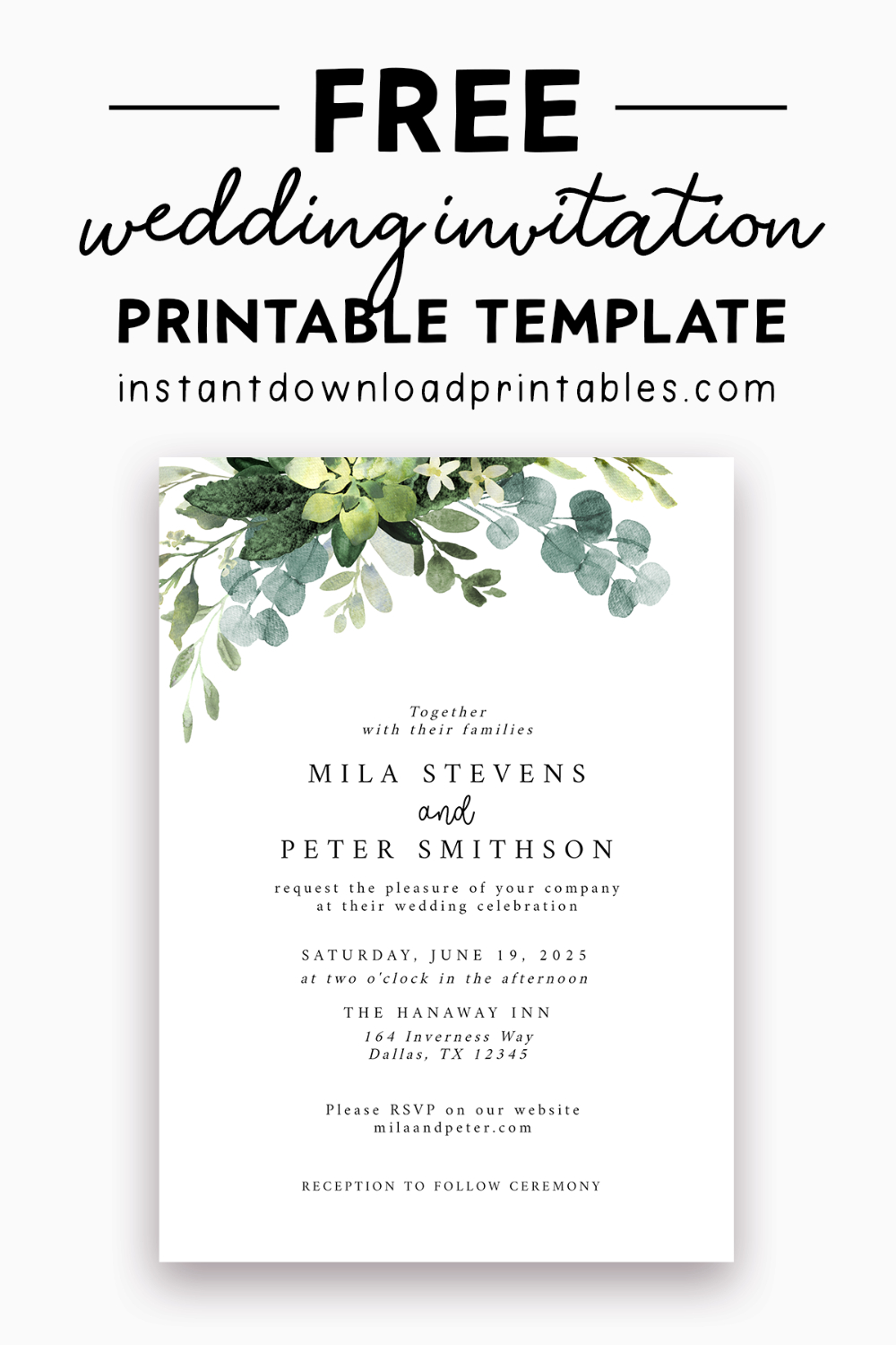 Free Wedding Invitation Template - Eucalyptus Green Leaves for Free Wedding Printables Templates