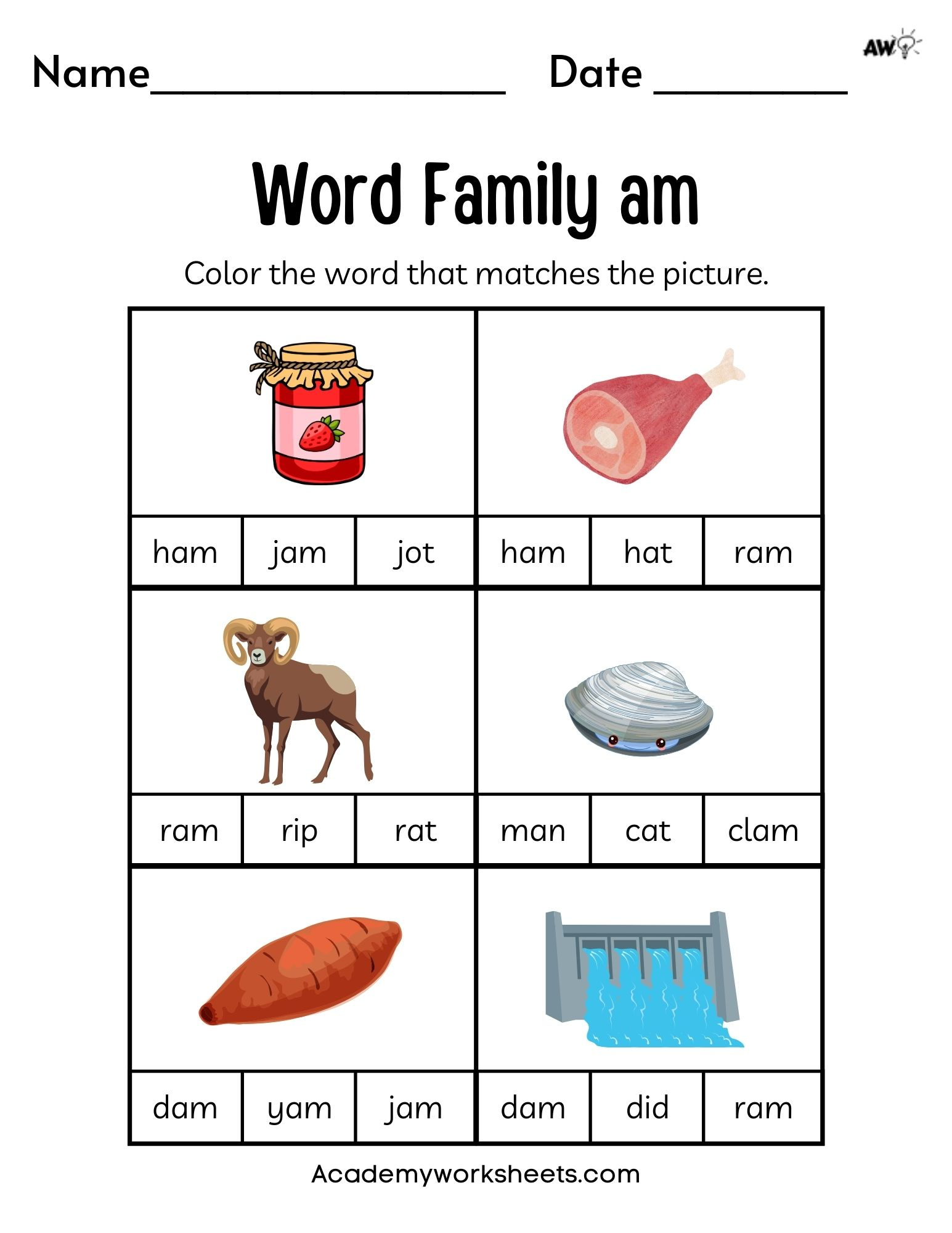 Free Word Family Worksheets - Short A - Academy Worksheets throughout Free Printable Word Family Worksheets For Kindergarten