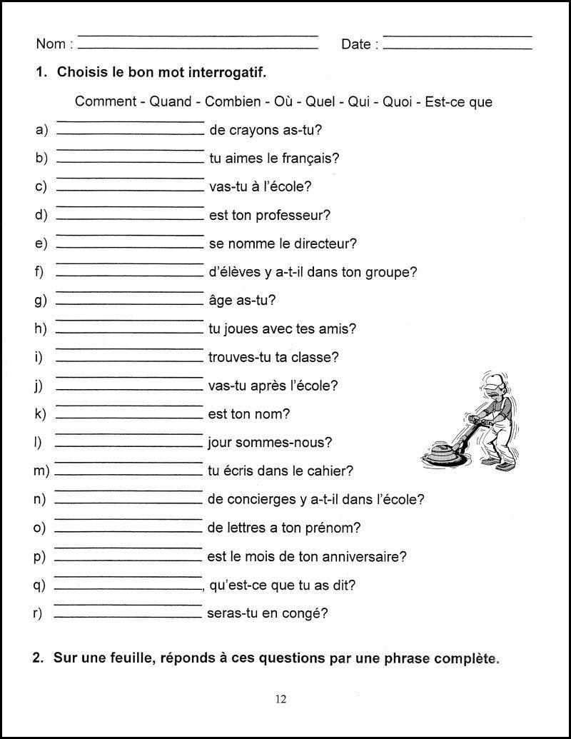 French Worksheets For Grade 6 within Free Printable French Grammar Worksheets