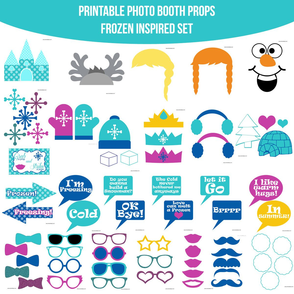 Frozen Snow Princess Birthday Party Photo Booth Props in Free Printable Frozen Photo Booth Props