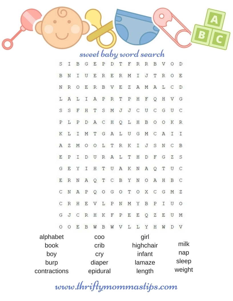 Fun Baby Shower Word Search Game - Thrifty Mommas Tips regarding Free Printable Baby Shower Word Search