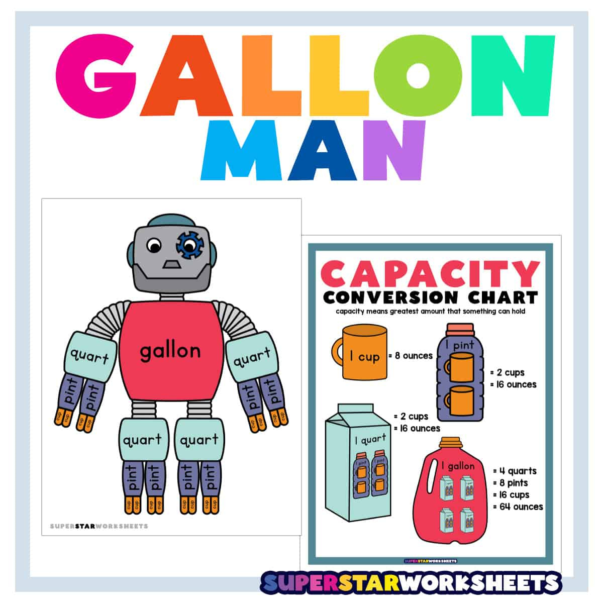 Gallon Man - Superstar Worksheets pertaining to Gallon Bot Printable Free