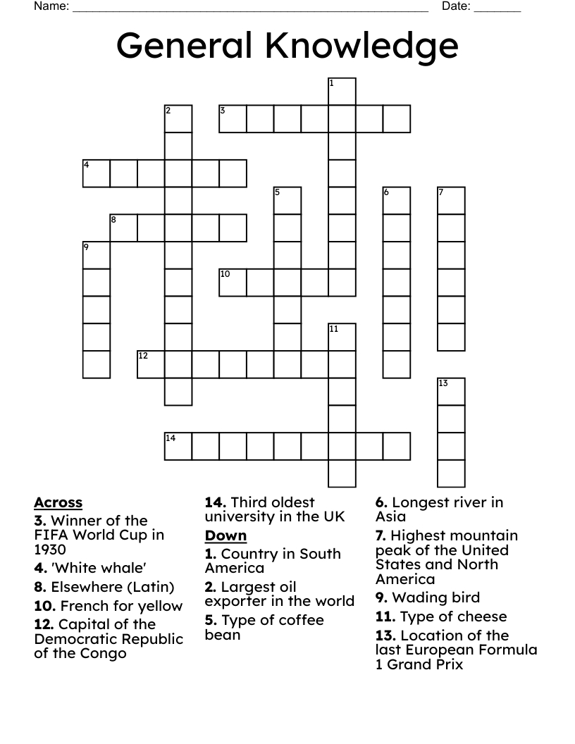 General Knowledge Crossword - Wordmint with Free Printable General Knowledge Crossword Puzzles