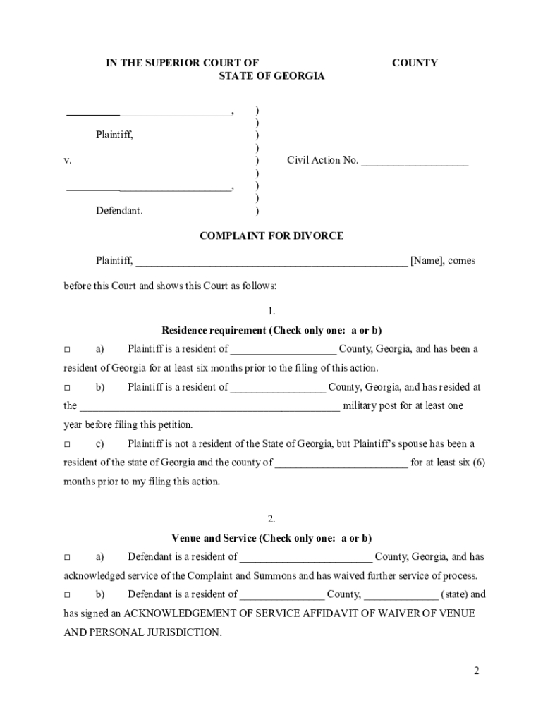 Georgia Uncontested Divorce Forms With Minor Child Pdf - Fill inside Free Printable Uncontested Divorce Forms Georgia