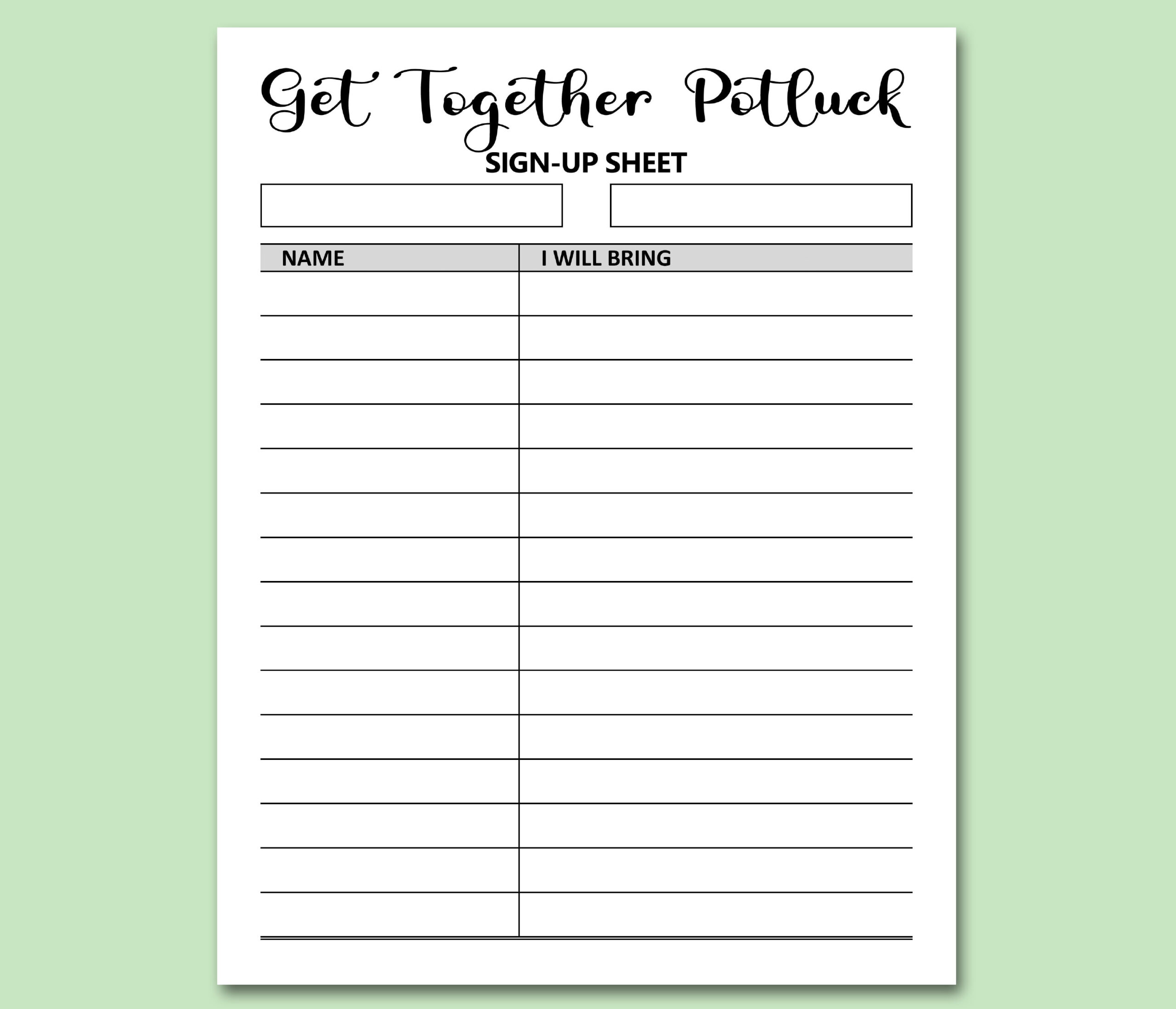 Get Together Potluck Sign Up Sheet Printable, Signup Form Potluck intended for Free Printable Sign Up Sheets for Potlucks