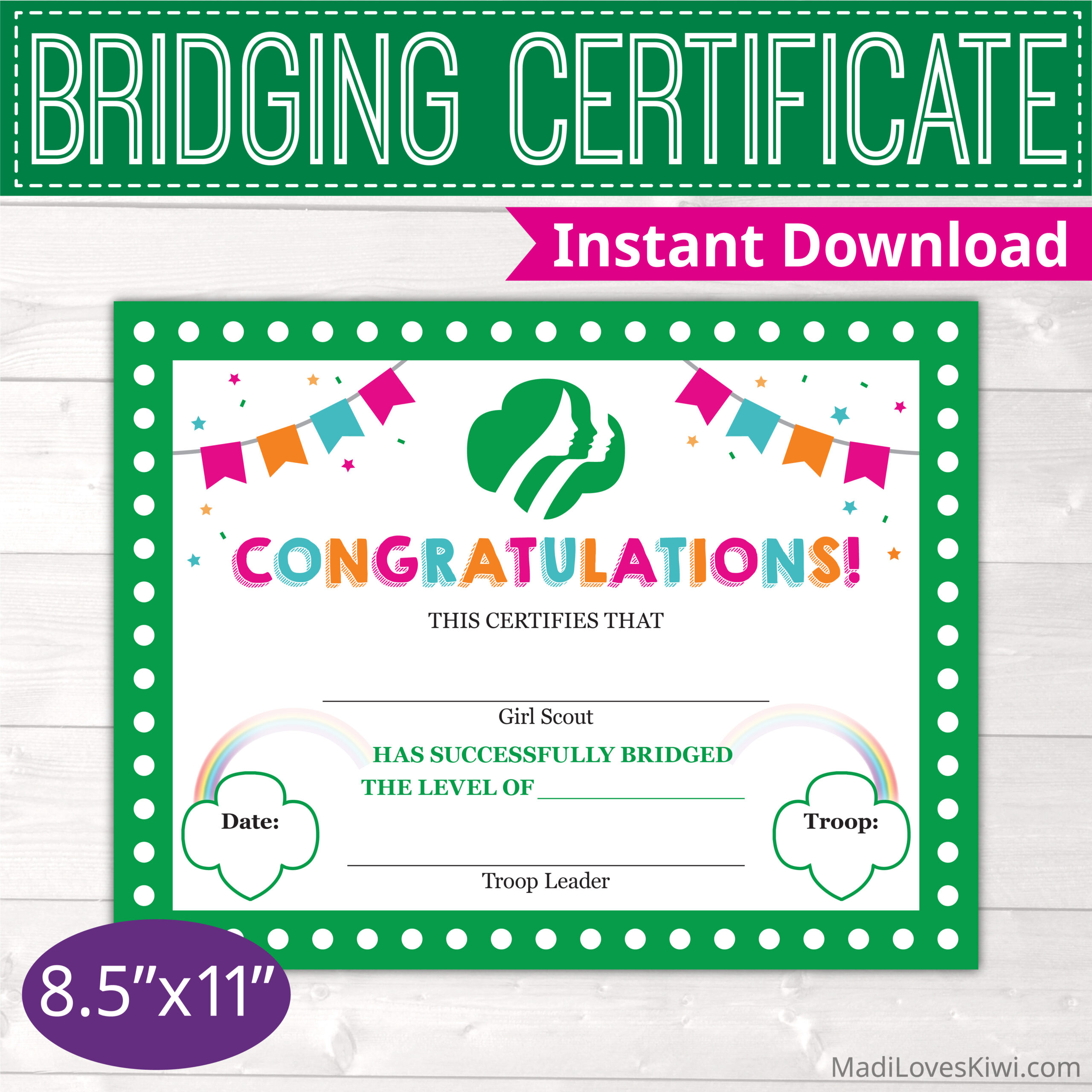 Girl Scout Bridging Certificate Instant Download | All Levels - Daisy Brownie Junior Ceremony with Free Bridging Certificate Printable