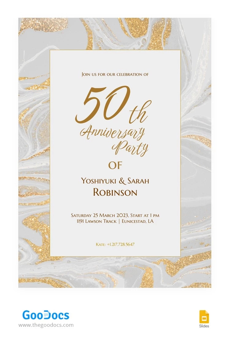Golden 50Th Anniversary Invitation Template In Google Slides for Free 50Th Anniversary Printables