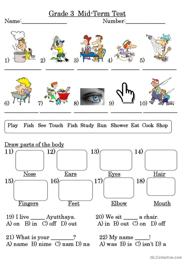 Grade 3 Test: English Esl Worksheets Pdf &amp;amp; Doc inside Free Esl Assessment Test Printable