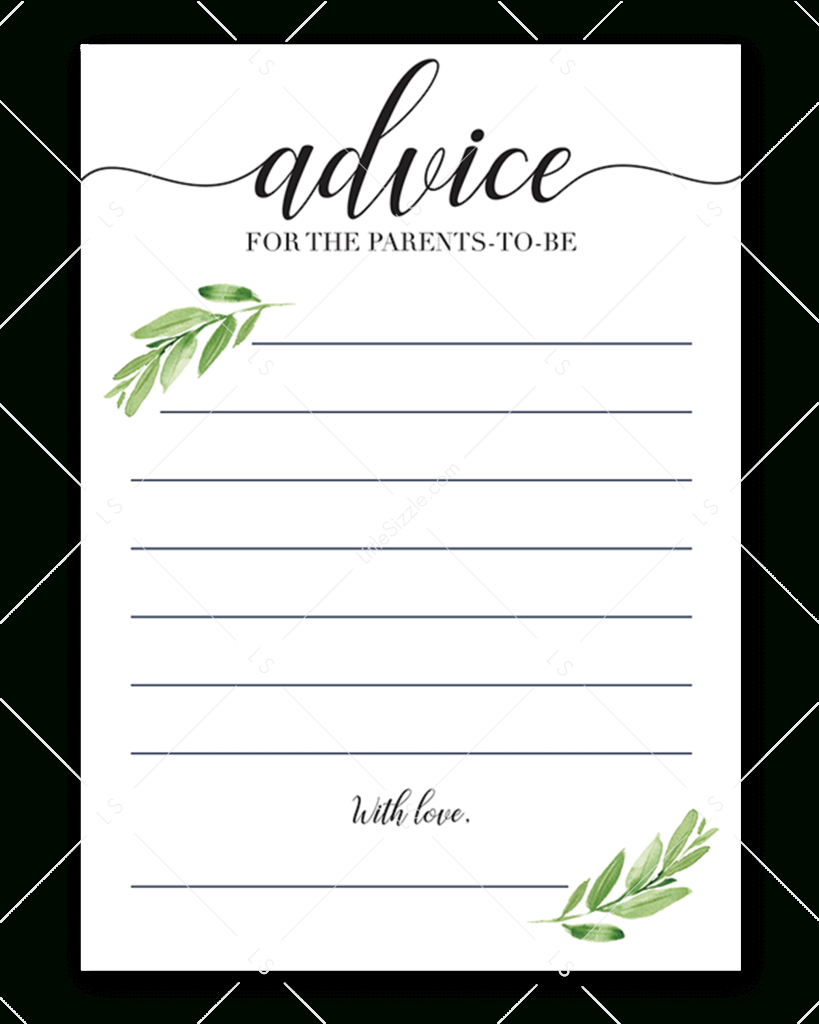 Greenery Baby Shower Advice Cards Printable &amp;amp; Virtual | Baby for Free Printable Advice Cards For Baby Shower Template