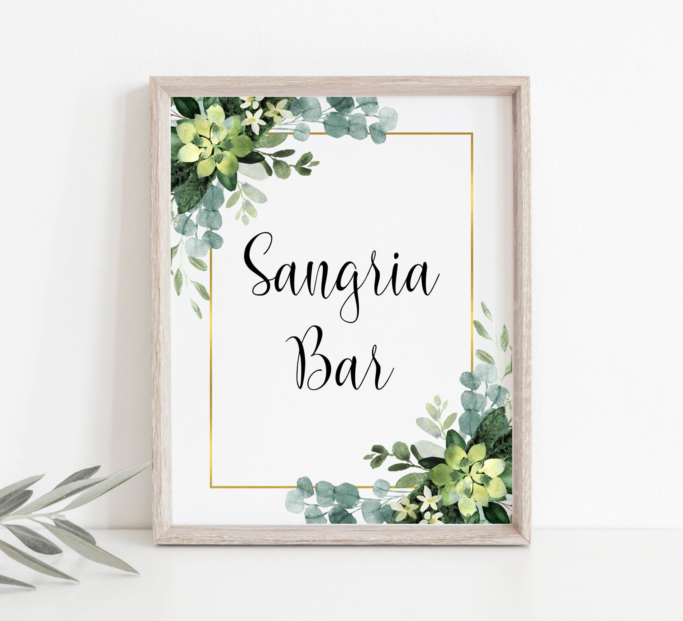 Greenery Sangria Bar Sign Succulent Bridal Shower Sage Green within Free Sangria Bar Sign Printable