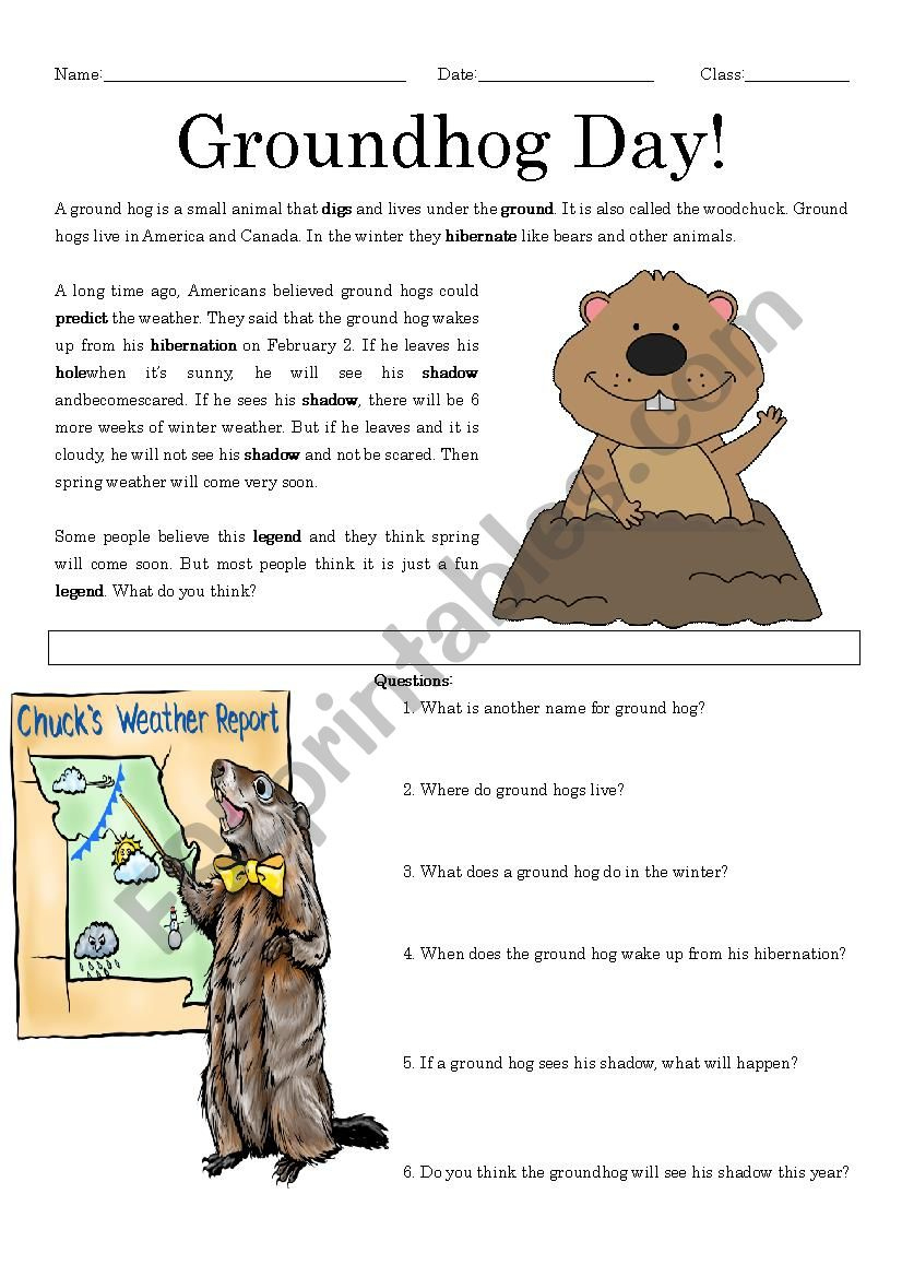 Groundhog Day Reading Comprehension - Esl Worksheetmrsemi regarding Free Printable Groundhog Day Reading Comprehension Worksheets