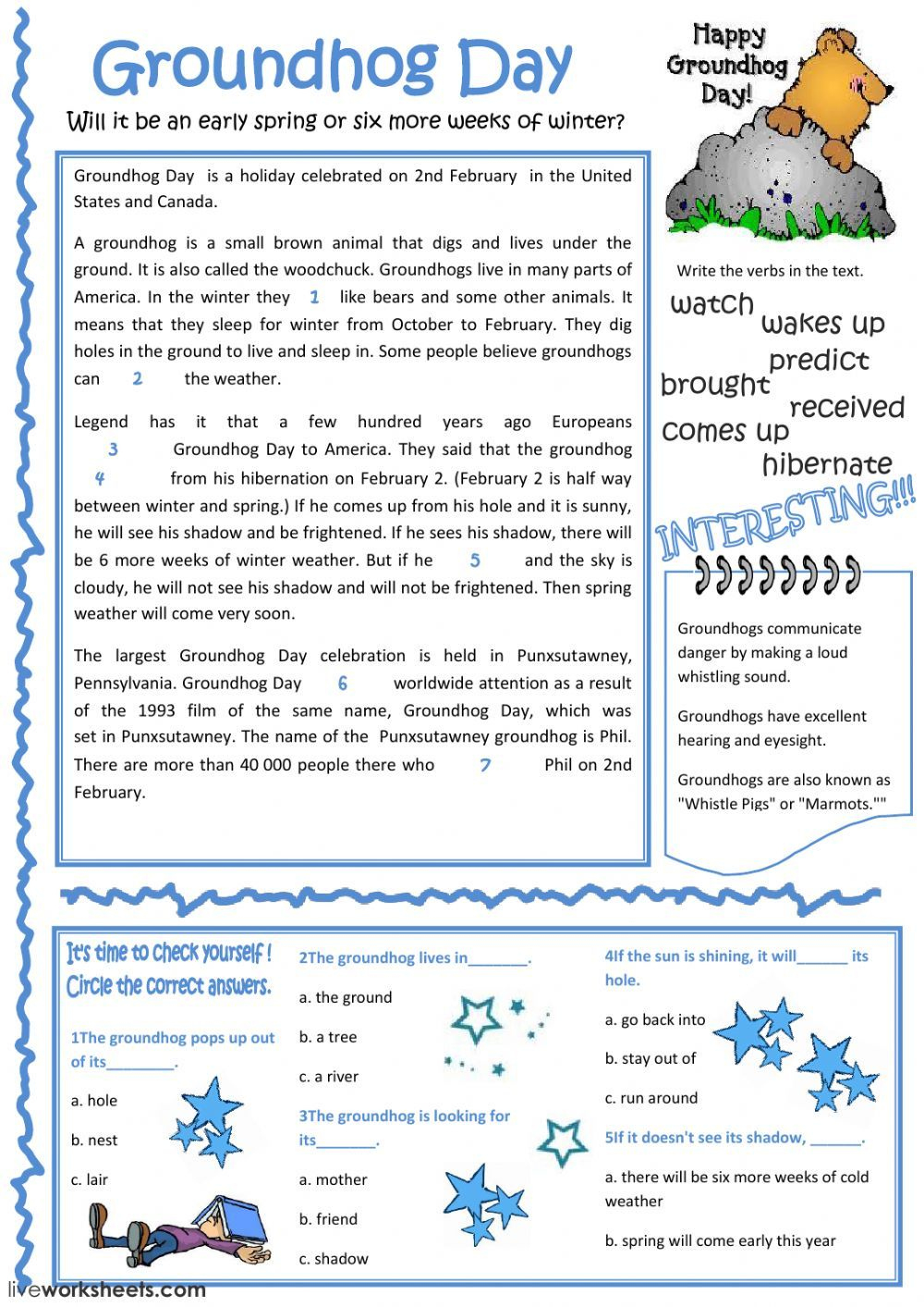 Groundhog Day Worksheet | Groundhog Day, Groundhog Day Activities regarding Free Printable Groundhog Day Reading Comprehension Worksheets