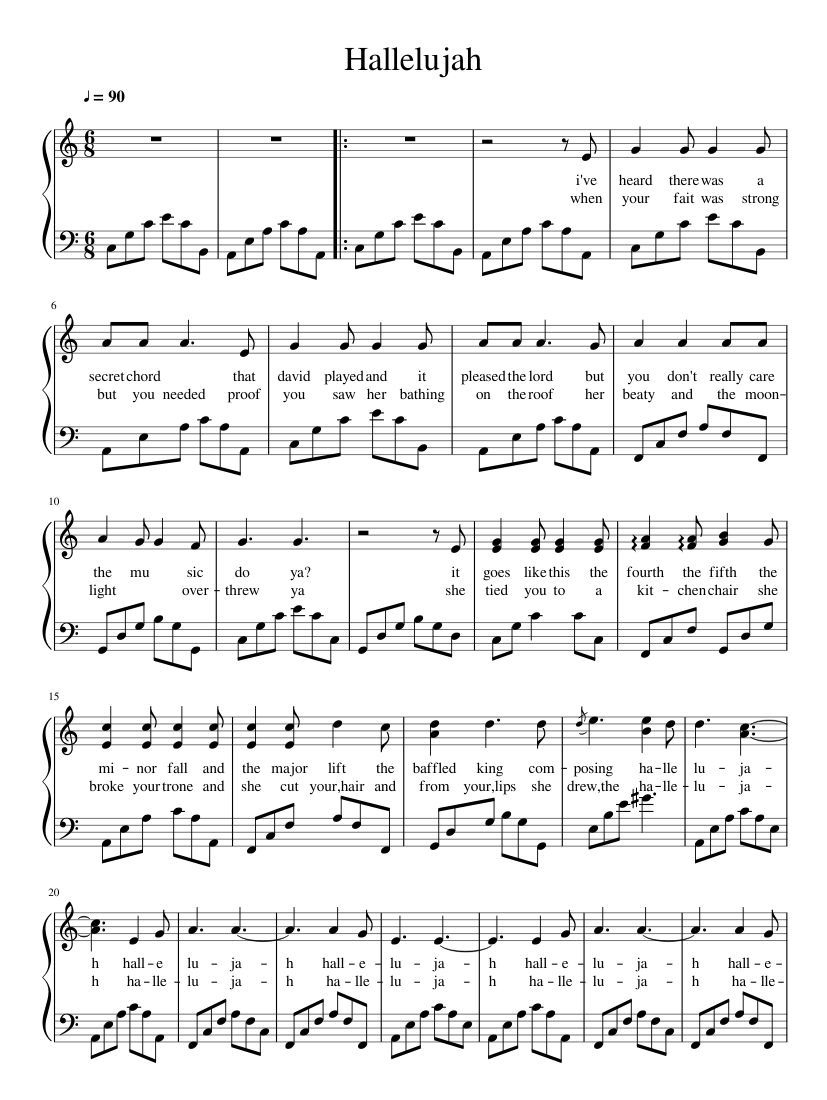 Hallelujah Sheet Music For Piano for Hallelujah Sheet Music Piano Free Printable