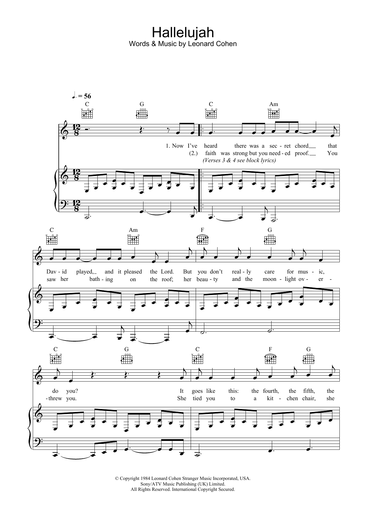 Hallelujah Sheet Musicleonard Cohen For Piano/Keyboard And within Free Printable Piano Sheet Music for Hallelujah By Leonard Cohen