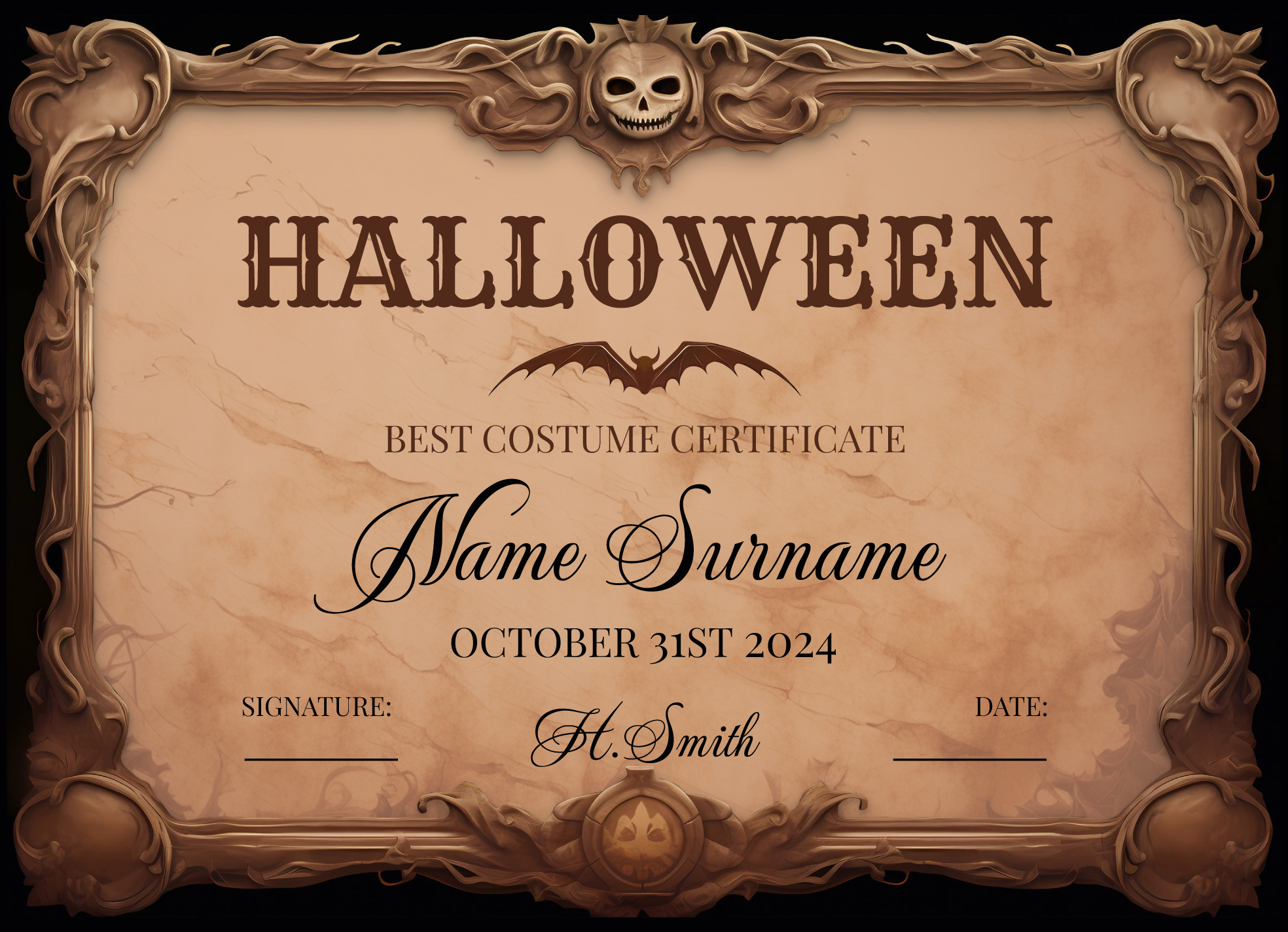 Halloween Certificate Free Google Docs Template - Gdoc.io intended for Free Printable Halloween Award Certificates