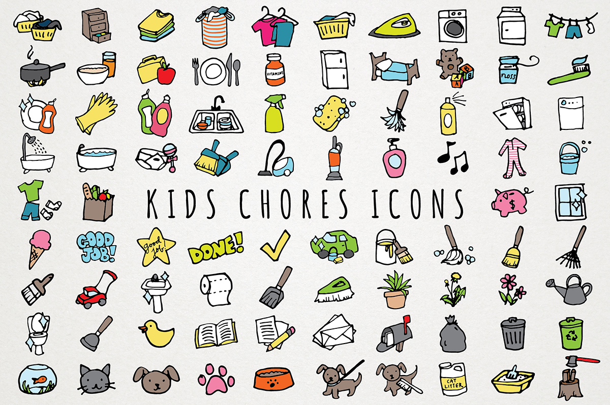 Hand-Drawn Kids Chores Icons – Free Design Resources inside Chore Stickers Free Printable
