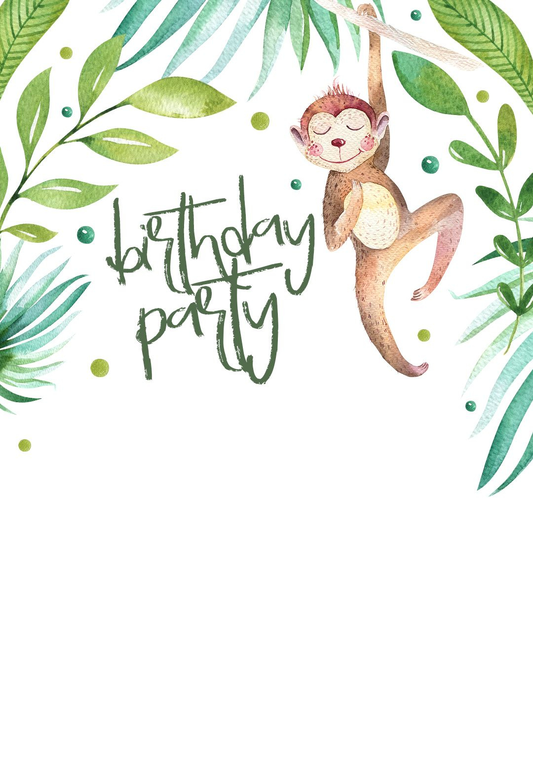 Hanging Monkey - Birthday Invitation Template for Free Printable Monkey Birthday Party Invitations