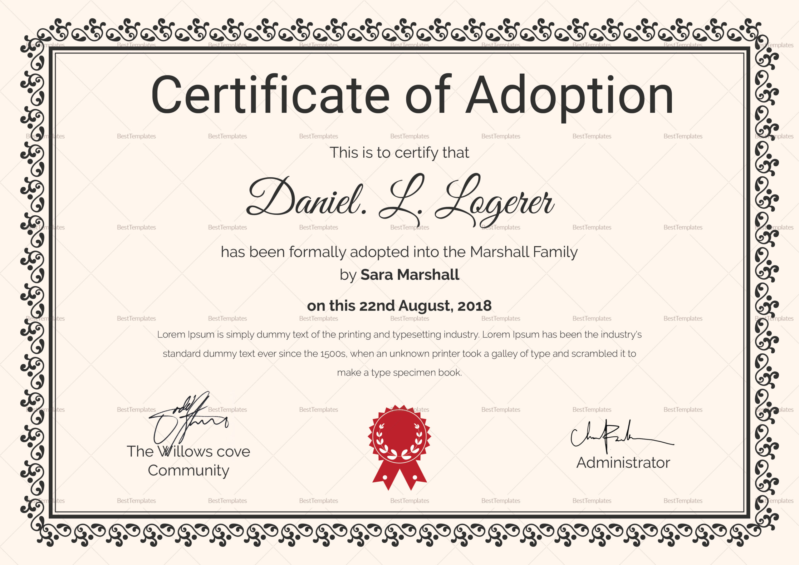 Happy Adoption Certificate Design Template In Psd, Word within Free Printable Adoption Certificate