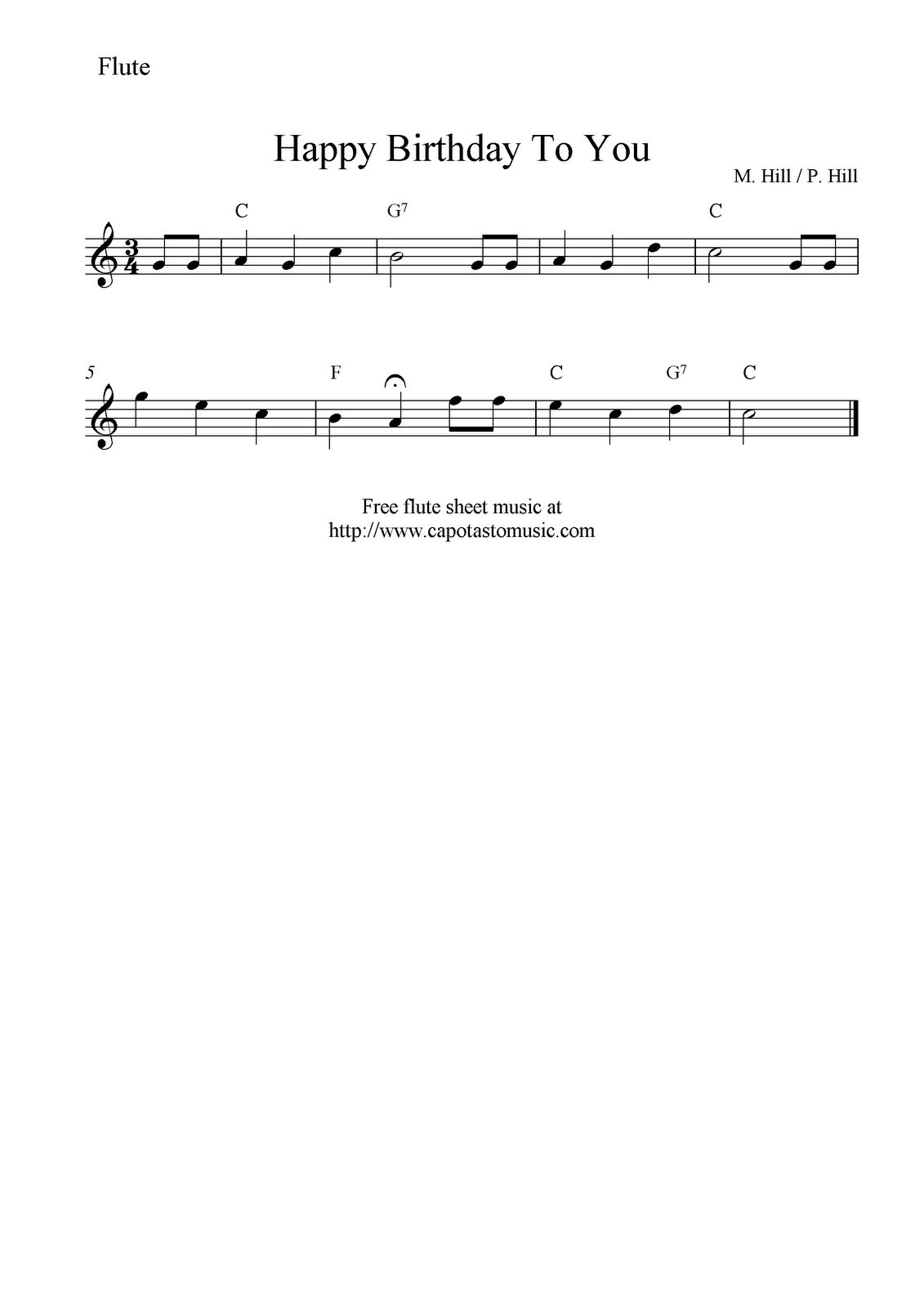 Happy Birthday Flute Sheet Music intended for Free Printable Flute Music