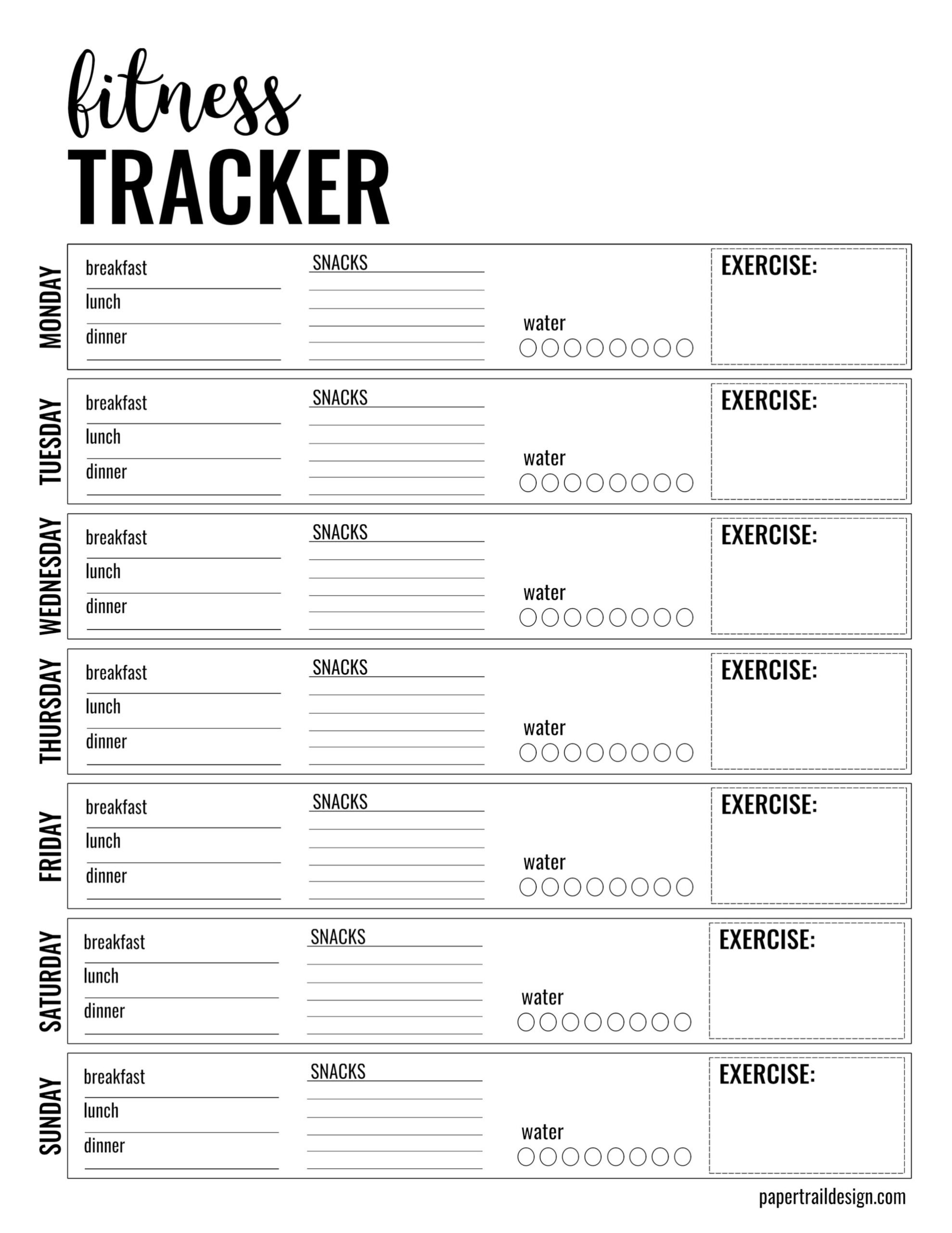 Health &amp; Fitness Tracker Free Printable Planner Page - Paper Trail inside Free Printable Fitness Tracker