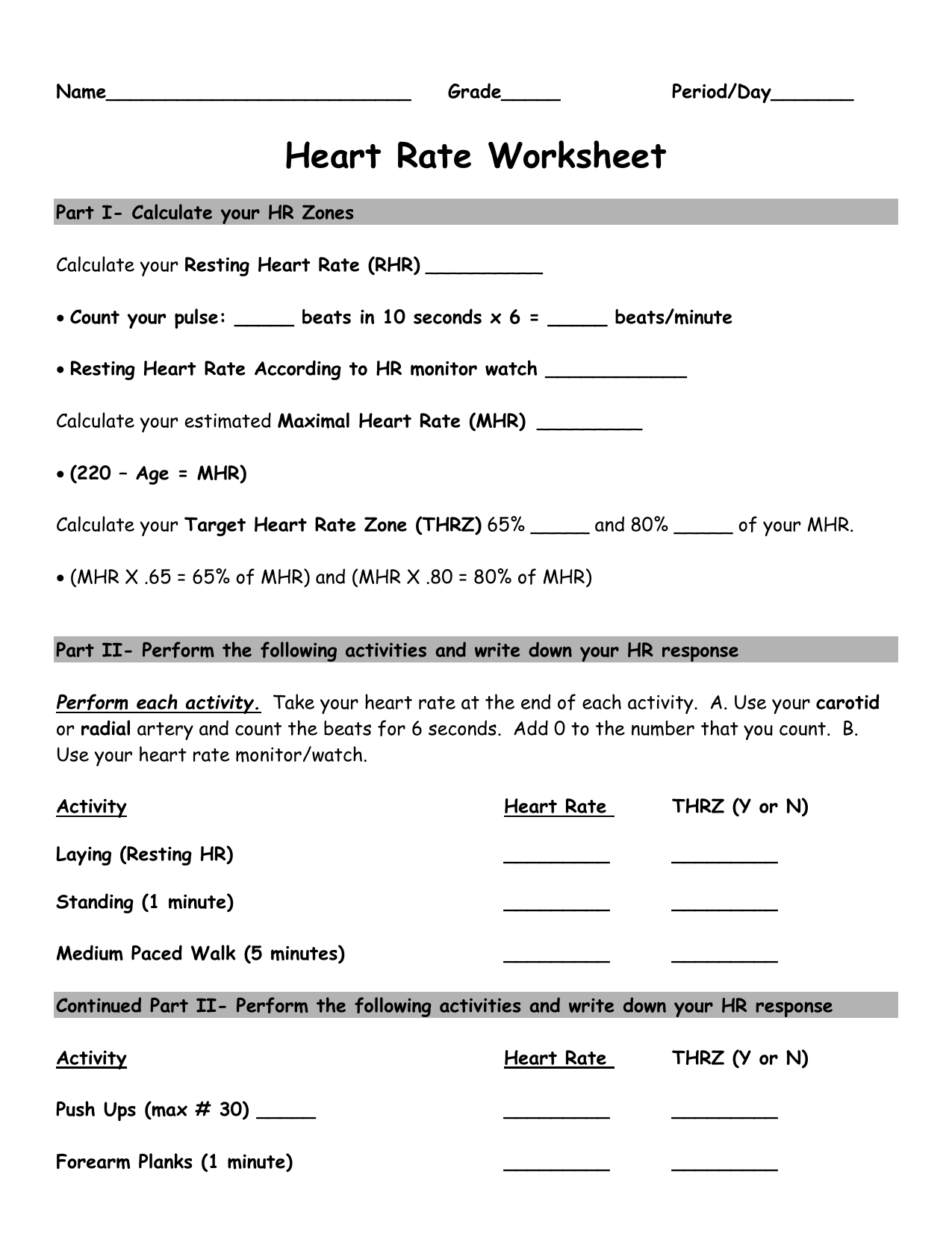 Heart Rate Activity Worksheet pertaining to Free Printable Health Worksheets for Middle School