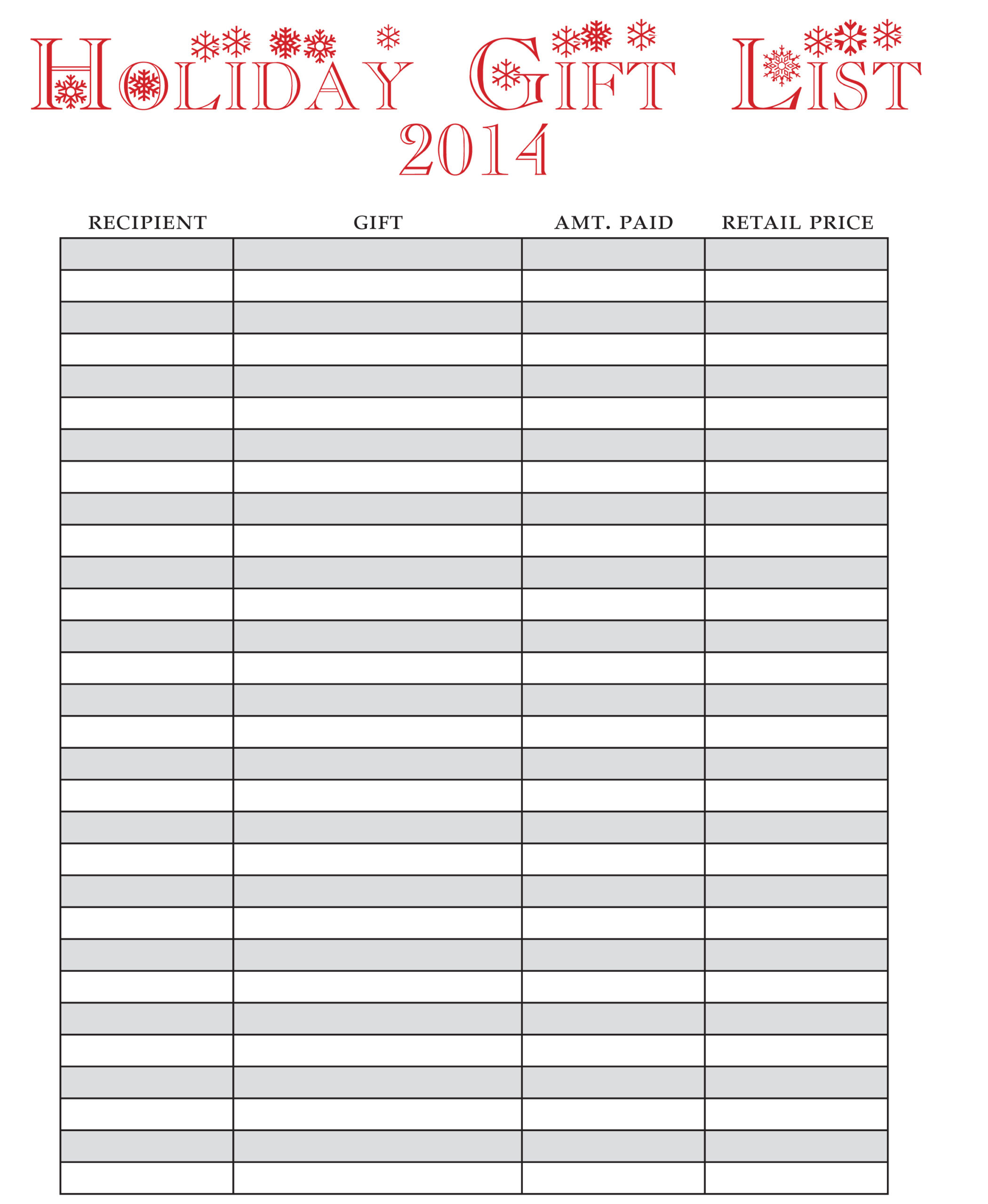 Holiday Gift List- Free Printable! - One Beautiful Home with Free Printable Gift List