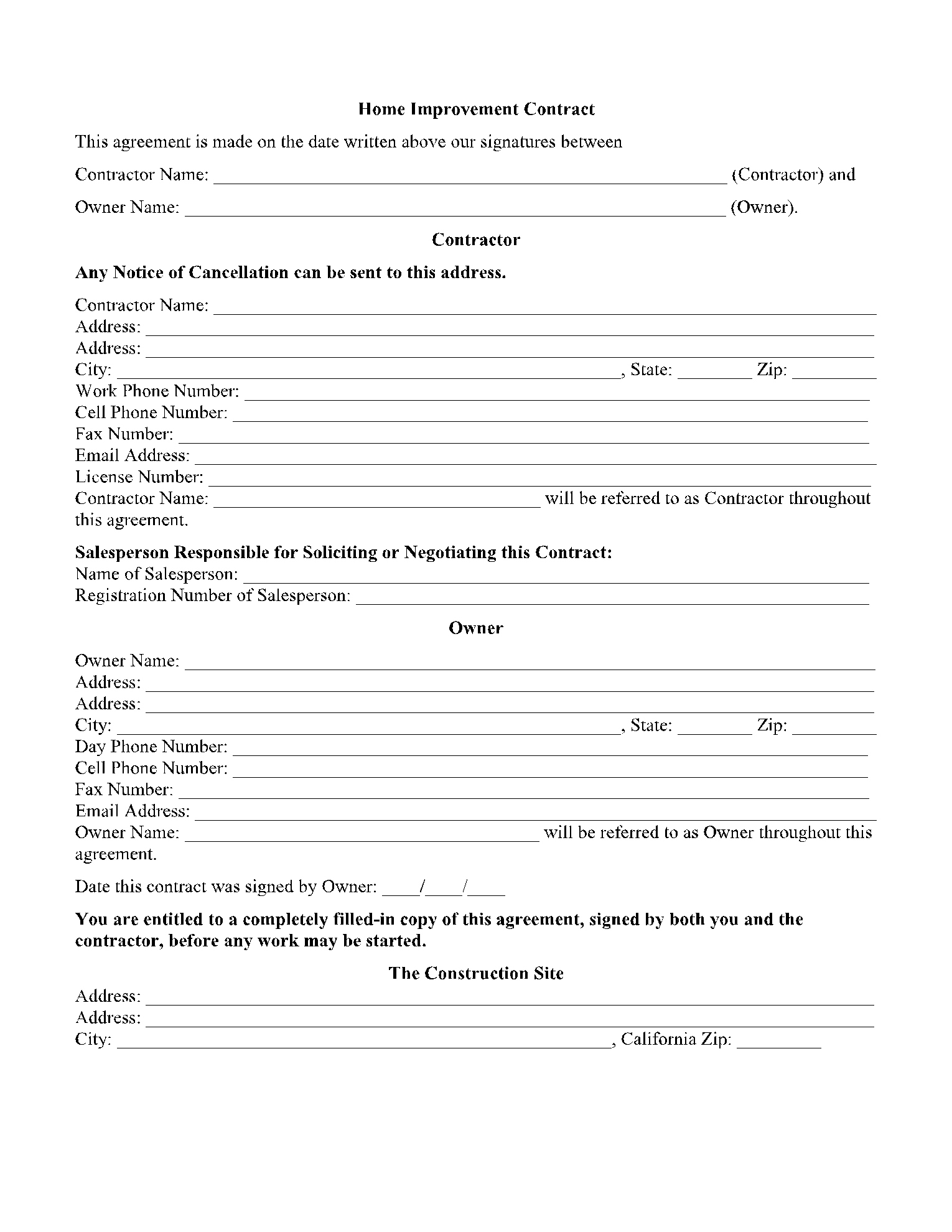 Home Improvement Contract Template: Free Sample (2021) regarding Free Printable Home Improvement Contracts