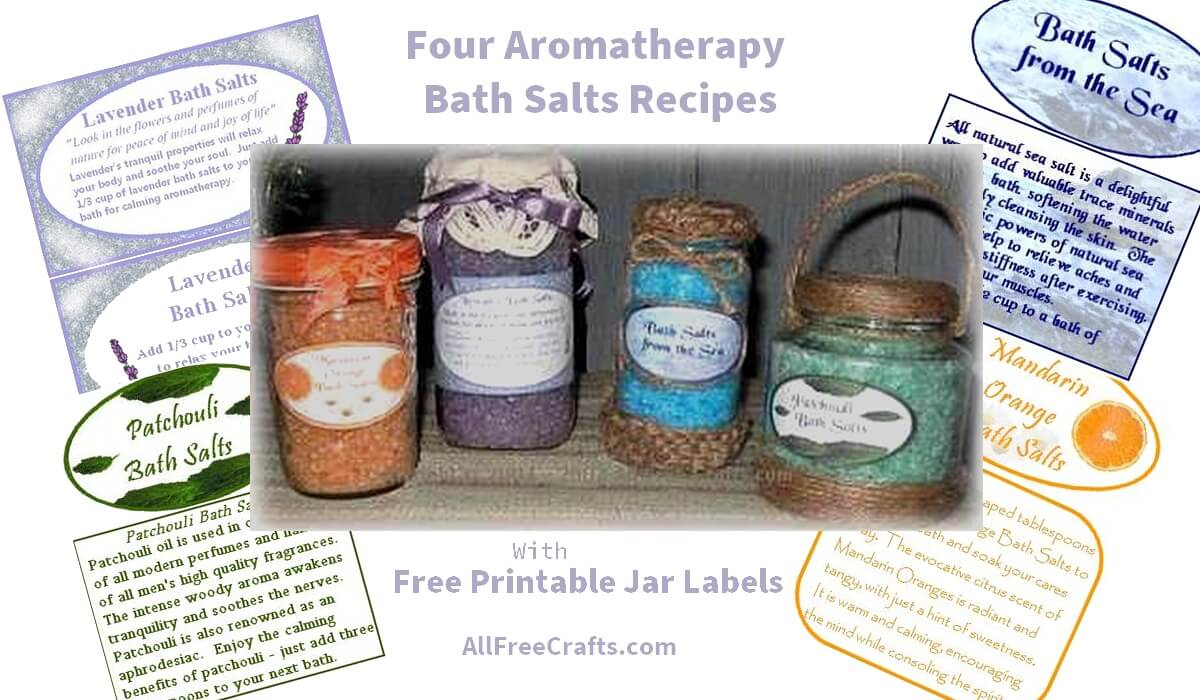 Homemade Bath Salts In Decorated Glass Jars With Free Printable Labels within Spa in a Jar Free Printable Labels