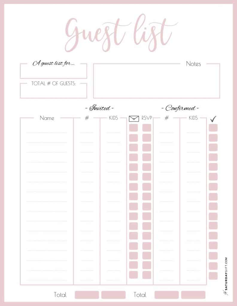 How To Plan The Guest List For Your Party + Pretty Guest List Planner regarding Free Printable Birthday Guest List