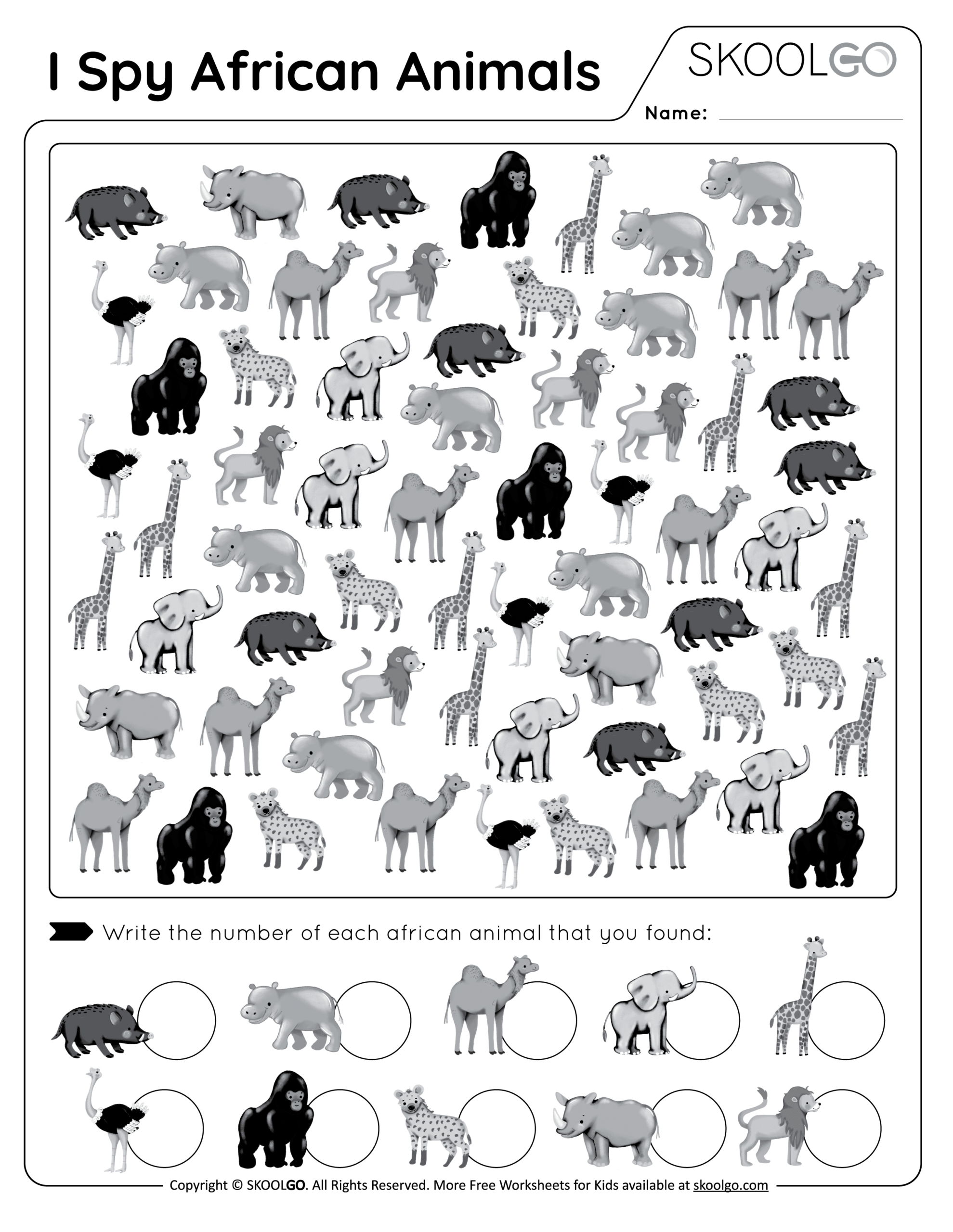 I Spy African Animals - Free Worksheet - Skoolgo inside Free Printable Worksheets on Africa