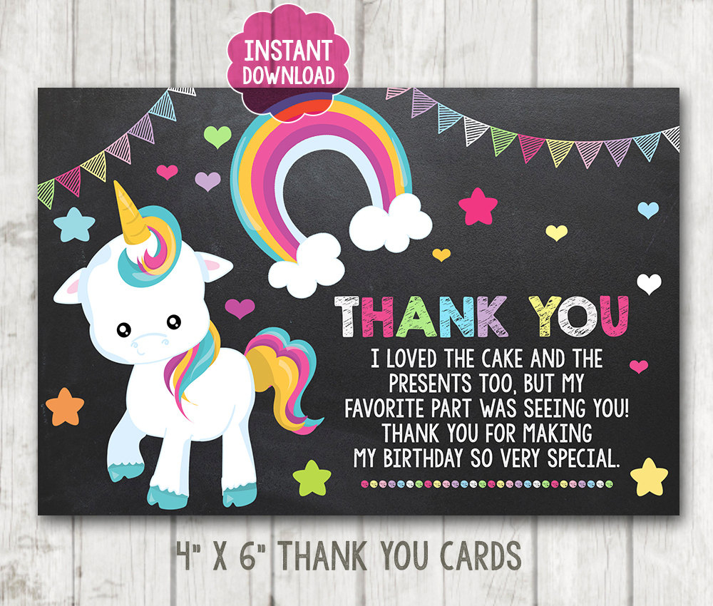 Instant Download Printable Chalkboard Unicorn Thank You Cards pertaining to Free Printable My Little Pony Thank You Cards