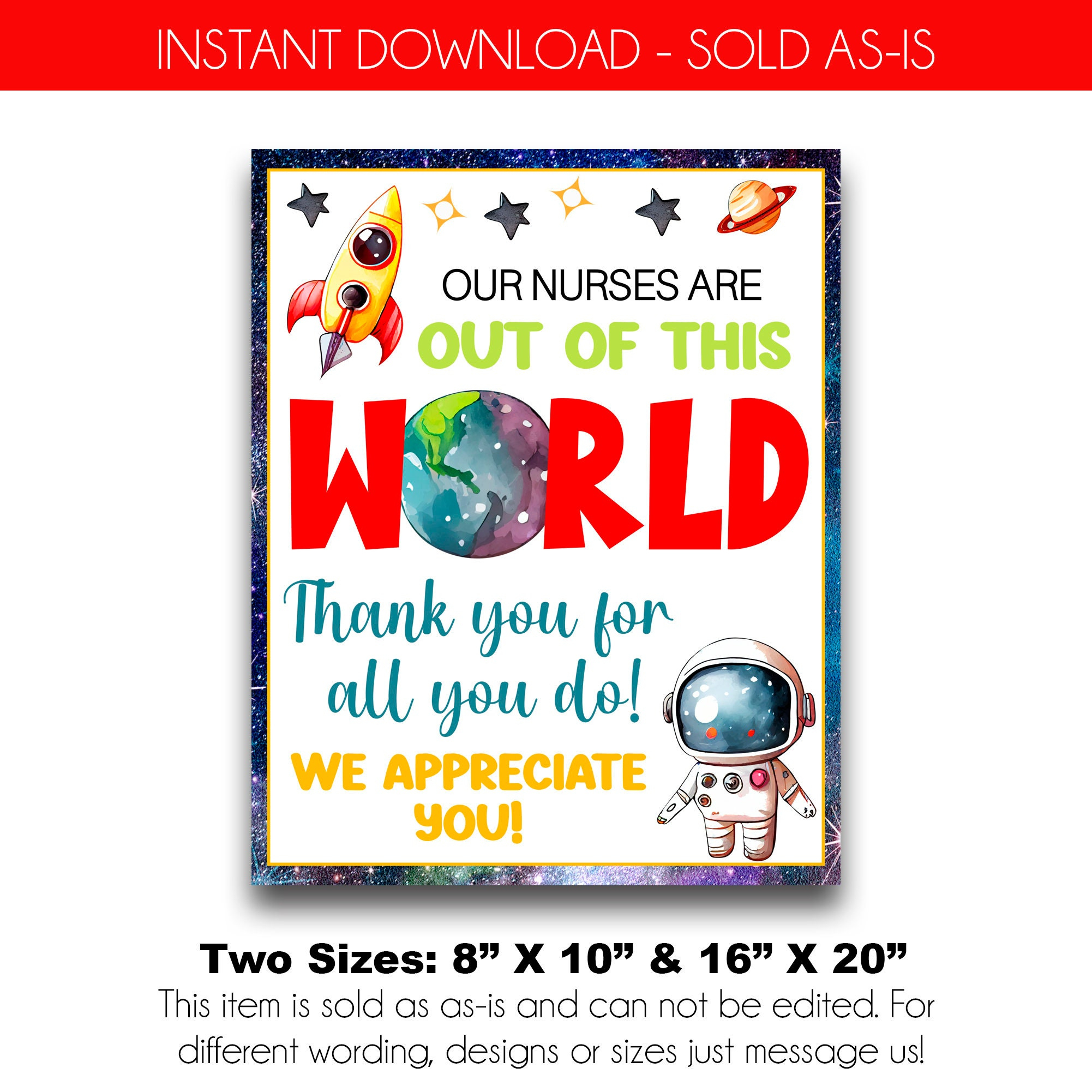 Instant Download Space Themed Nurse Appreciation Sign Our Nurses regarding Nurses Week 2025 Cards Free Printable