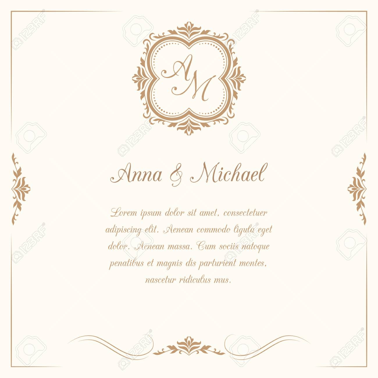 Invitation Card With Monogram. Wedding Invitation, Save The Date with Free Printable Monogram Wedding Invitation Templates