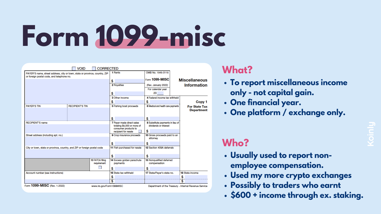 Irs Crypto 1099 Form: 1099-K Vs. 1099-B Vs. 1099-Misc | Koinly pertaining to Free Printable 1099 Misc Form 2025