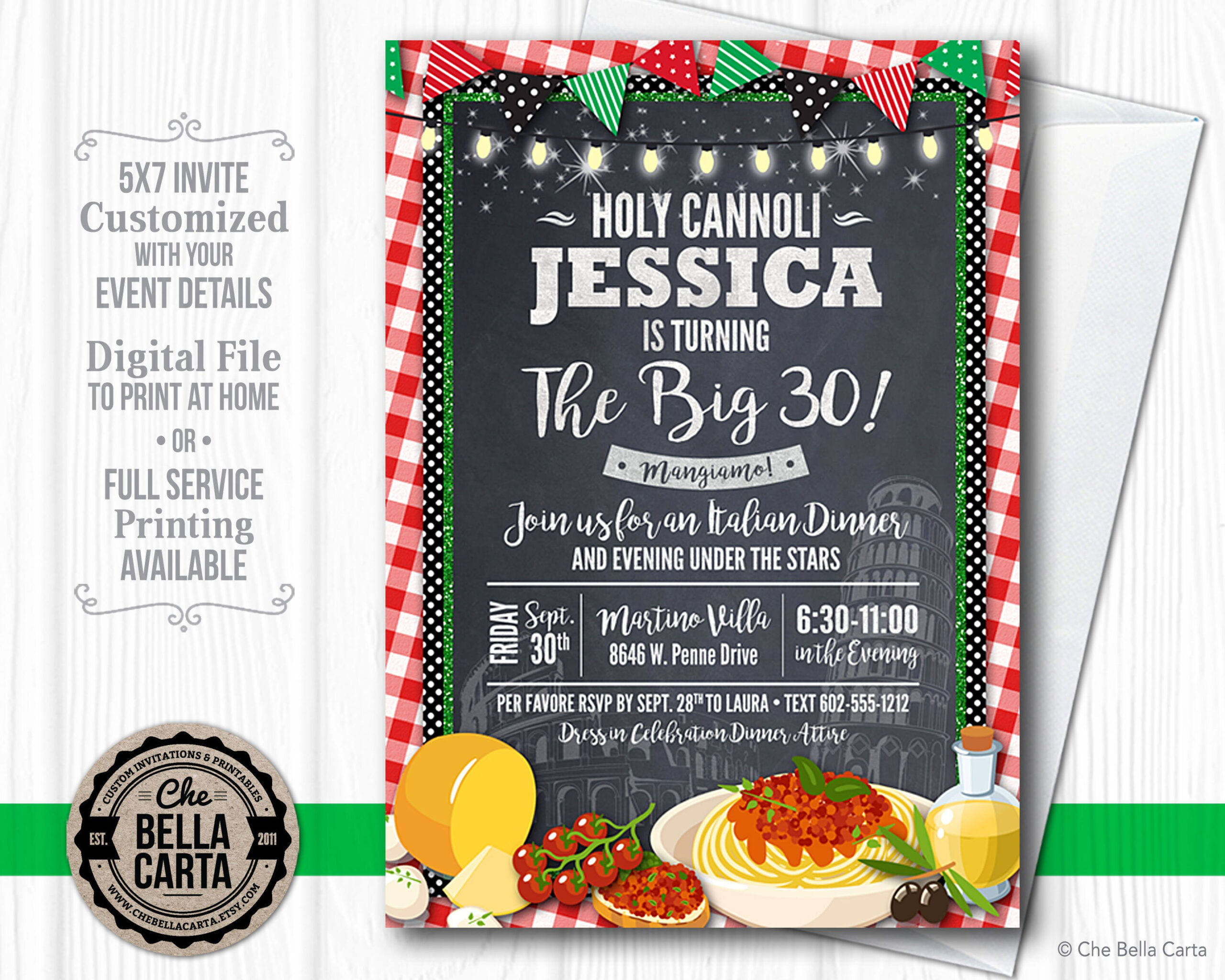 Italian Themed Printable Or Printed Invitation With Free Shipping with regard to Free Printable Italian Party Invitations